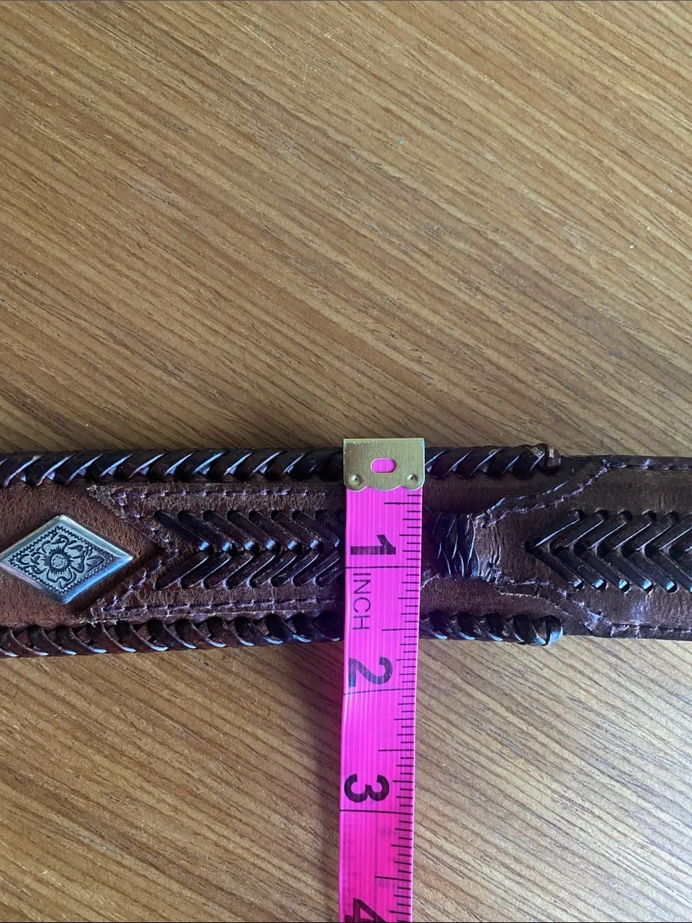 Western Leather Belt with Large inlayed Buckle Brown silver 42